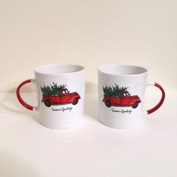 Pier 1 Season\'s Greetings Christmas Coffee Tea Mug 21 oz Set of 2